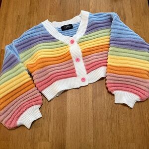 Cider MEDIUM Pastel Rainbow Chunky Textured Crop Cardigan Sweater